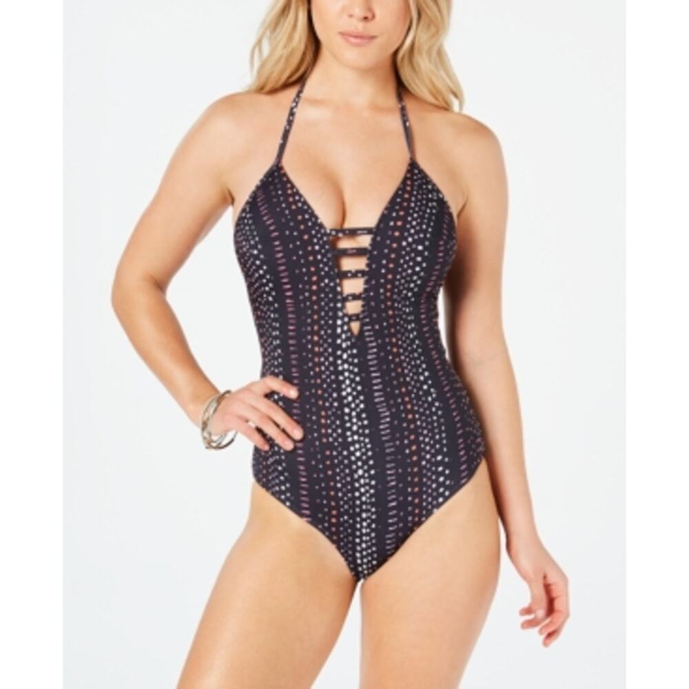 Rachel Roy One Piece Swimsuit Black Pattern Size Small